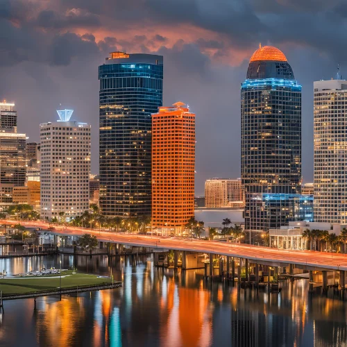 Tampa downtown skyline with grey and orange